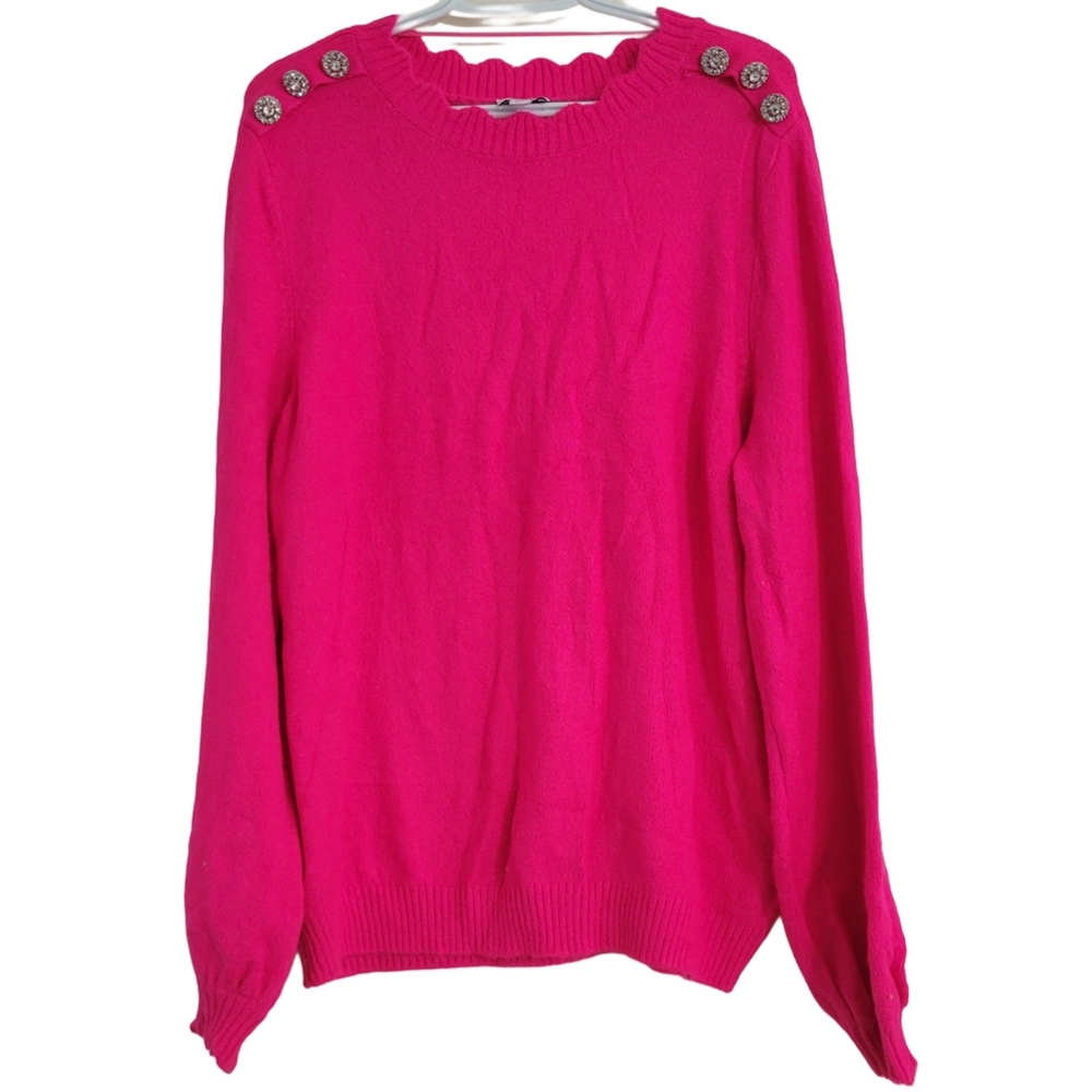 Crown & Ivy Women's Sweater XXL Pink Pullover Embellished Long Sleeve